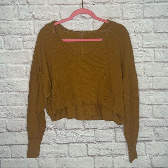 Free People Movement V-Neck Hooded Pullover Long
sleeve Sweatshirt-Ribbed - Picture 3 of 10